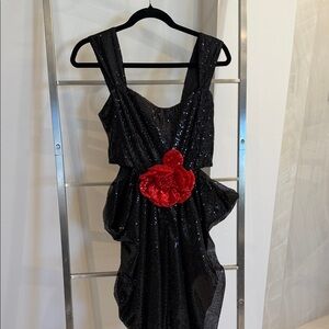 Glamorous Black Sequin One Shoulder Dress with Red Detail